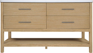 Meridian Furniture Oakwell Solid Wood Bathroom Vanity with Engineered Stone Top and Soft Close Drawer Storage Natural 60 inches 679Natural-60