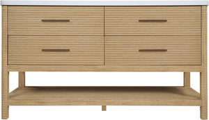 Meridian Furniture Oakwell Solid Wood Bathroom Vanity with Engineered Stone Top and Soft Close Drawer Storage Natural 60 inches 679Natural-60