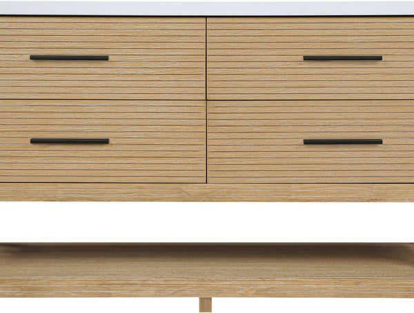 Meridian Furniture Oakwell Solid Wood Bathroom Vanity with Engineered Stone Top and Soft Close Drawer Storage Natural 60 inches 679Natural-60