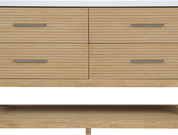 Meridian Furniture Oakwell Solid Wood Bathroom Vanity with Engineered Stone Top and Soft Close Drawer Storage Natural 60 inches 679Natural-60