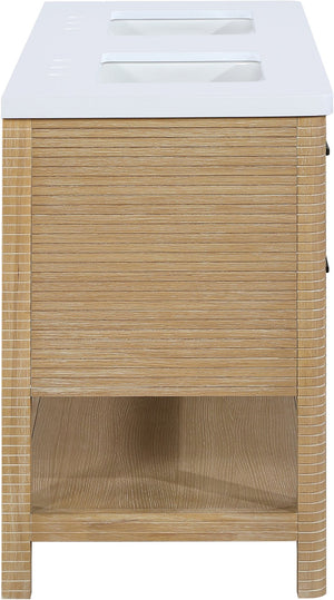 Meridian Furniture Oakwell Solid Wood Bathroom Vanity with Engineered Stone Top and Soft Close Drawer Storage Natural 60 inches 679Natural-60