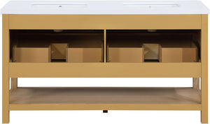 Meridian Furniture Oakwell Solid Wood Bathroom Vanity with Engineered Stone Top and Soft Close Drawer Storage Natural 60 inches 679Natural-60