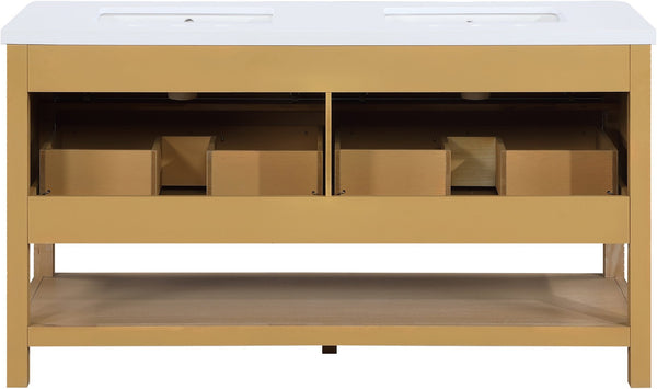 Meridian Furniture Oakwell Solid Wood Bathroom Vanity with Engineered Stone Top and Soft Close Drawer Storage Natural 60 inches 679Natural-60