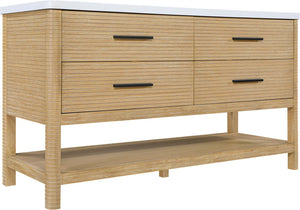Meridian Furniture Oakwell Solid Wood Bathroom Vanity with Engineered Stone Top and Soft Close Drawer Storage Natural 60 inches 679Natural-60
