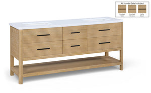 Meridian Furniture Oakwell Solid Wood Bathroom Vanity with Engineered Stone Top and Soft Close Drawer Storage Natural 72 inches 679Natural-72
