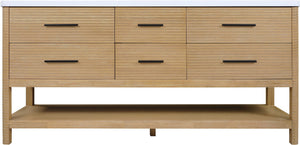 Meridian Furniture Oakwell Solid Wood Bathroom Vanity with Engineered Stone Top and Soft Close Drawer Storage Natural 72 inches 679Natural-72