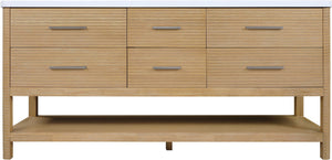 Meridian Furniture Oakwell Solid Wood Bathroom Vanity with Engineered Stone Top and Soft Close Drawer Storage Natural 72 inches 679Natural-72