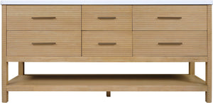 Meridian Furniture Oakwell Solid Wood Bathroom Vanity with Engineered Stone Top and Soft Close Drawer Storage Natural 72 inches 679Natural-72