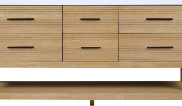 Meridian Furniture Oakwell Solid Wood Bathroom Vanity with Engineered Stone Top and Soft Close Drawer Storage Natural 72 inches 679Natural-72