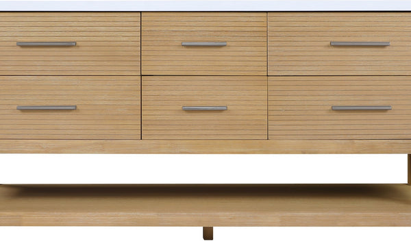 Meridian Furniture Oakwell Solid Wood Bathroom Vanity with Engineered Stone Top and Soft Close Drawer Storage Natural 72 inches 679Natural-72