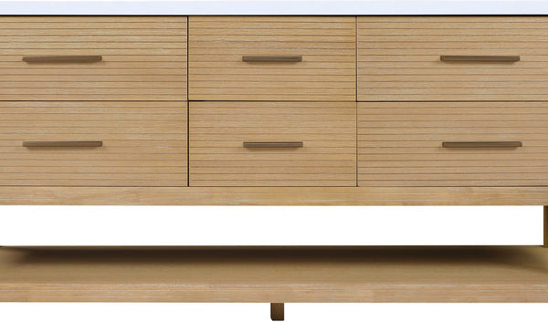 Meridian Furniture Oakwell Solid Wood Bathroom Vanity with Engineered Stone Top and Soft Close Drawer Storage Natural 72 inches 679Natural-72