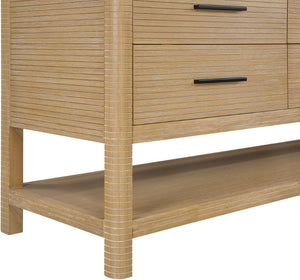 Meridian Furniture Oakwell Solid Wood Bathroom Vanity with Engineered Stone Top and Soft Close Drawer Storage Natural 72 inches 679Natural-72