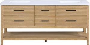 Meridian Furniture Oakwell Solid Wood Bathroom Vanity with Engineered Stone Top and Soft Close Drawer Storage Natural 72 inches 679Natural-72