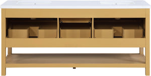 Meridian Furniture Oakwell Solid Wood Bathroom Vanity with Engineered Stone Top and Soft Close Drawer Storage Natural 72 inches 679Natural-72