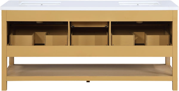 Meridian Furniture Oakwell Solid Wood Bathroom Vanity with Engineered Stone Top and Soft Close Drawer Storage Natural 72 inches 679Natural-72