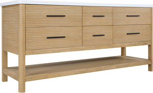 Meridian Furniture Oakwell Solid Wood Bathroom Vanity with Engineered Stone Top and Soft Close Drawer Storage Natural 72 inches 679Natural-72