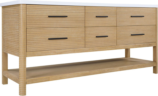 Meridian Furniture Oakwell Solid Wood Bathroom Vanity with Engineered Stone Top and Soft Close Drawer Storage Natural 72 inches 679Natural-72
