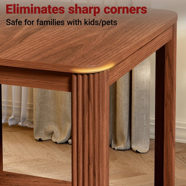 English Elm Rounded Square End Tables Set of 2 Boho Walnut with Wave Legs and Open Shelf W5563P449958