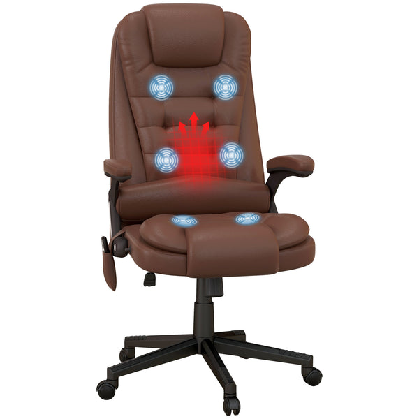 English Elm Homcom High Back Massage Office Chair With 6 Vibration Points, Heated Recline & Pu Leather Comfort W2225P217503