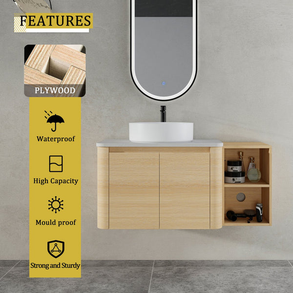 English Elm 42'' Modern Wall-Mounted Bathroom Vanity With Soft-Close Doors, Ceramic Sink & Ample Storage Solutions W999S00473