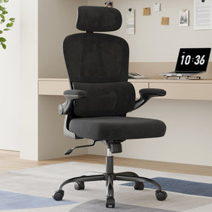 English Elm Ergonomic Mesh High Back Desk Chair with Lumbar Support Flip up Arms and Headrest Black T3623P434266