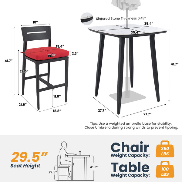 English Elm Modern 5Pc Outdoor Patio Bar Set With Sintered Stone Table & Stylish Aluminum Stools For Comfort W1886S00037