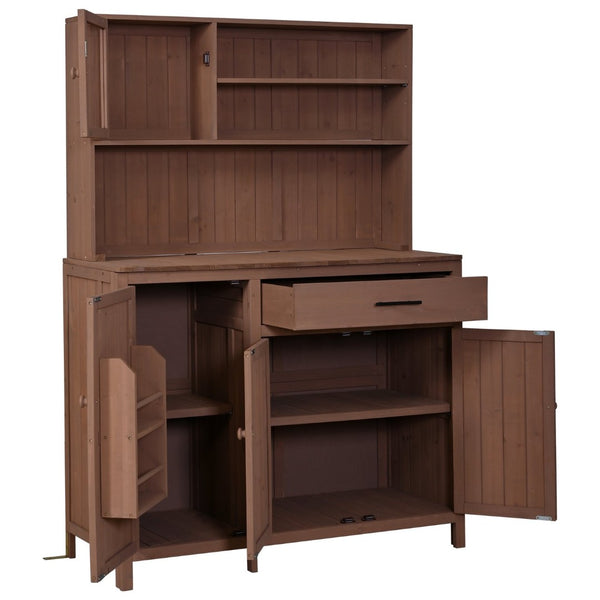 English Elm (with Hutch) Topamx Solid Fir Potting Bench Patio Workstation Spice Rack Drawer Brown N717P404330D
