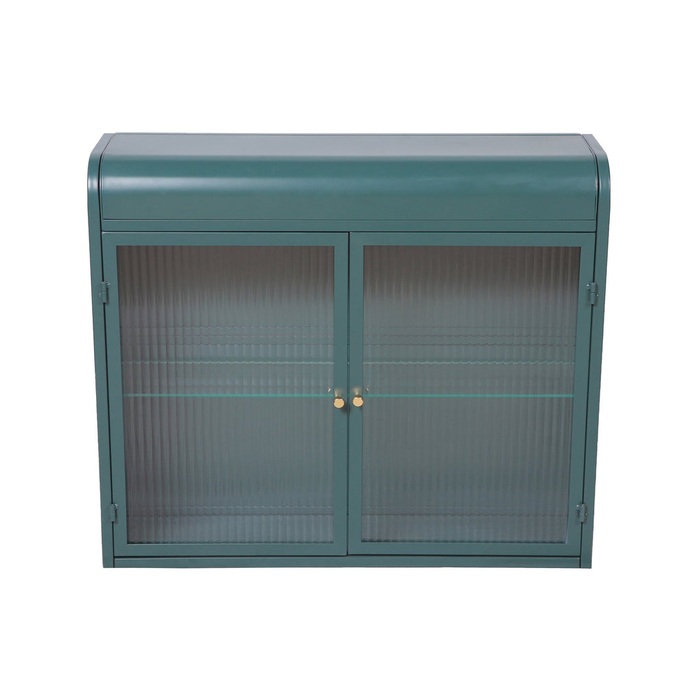 English Elm Army Green Wall-Mounted Metal Storage Cabinet With Elegant Glass Doors For Any Room Décor W3122P272930