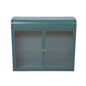 English Elm Army Green Wall-Mounted Metal Storage Cabinet With Elegant Glass Doors For Any Room Décor W3122P272930