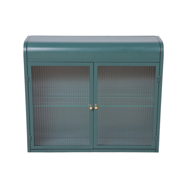 English Elm Army Green Wall-Mounted Metal Storage Cabinet With Elegant Glass Doors For Any Room Décor W3122P272930