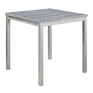 English Elm Wooden Counter Height Square Dining Table Glam Crystal Edge Detail Seats Four Silver Grey W1998128389