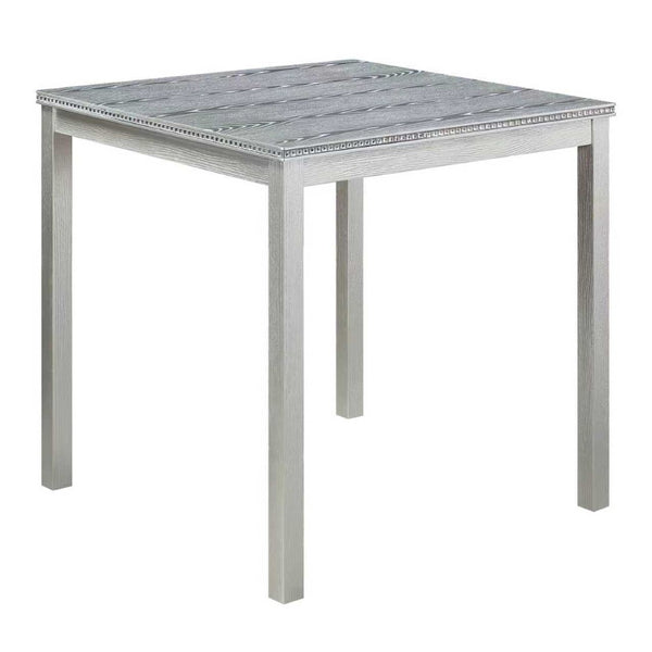 English Elm Wooden Counter Height Square Dining Table Glam Crystal Edge Detail Seats Four Silver Grey W1998128389