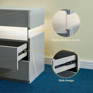 English Elm Led Nightstand with Rgb Acrylic Glow Panel Three Drawers Walnut Bedroom Table Grey+Gold W2178P412302