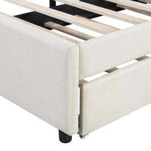 English Elm Queen Linen Upholstered Platform Bed with Brick Textured Headboard and Pull Out Trundle SF000004AAA-1