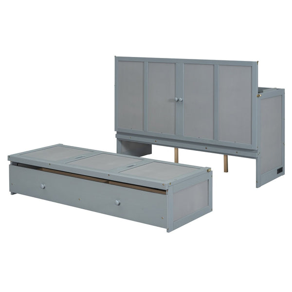 English Elm Queen Murphy Wall Bed with Pull Out Drawer and Built in Usb Charging Cabinet Gray N708P205905E
