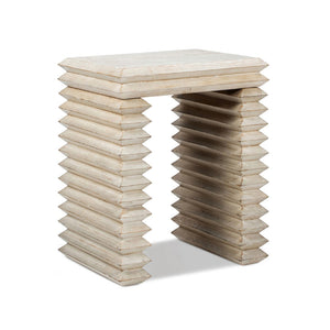 English Elm Veda Reclaimed Pine Geometric Waterfall Side Table Whitewashed Sculptural Accent B2719P485507