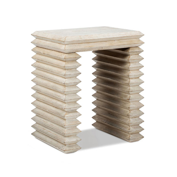 English Elm Veda Reclaimed Pine Geometric Waterfall Side Table Whitewashed Sculptural Accent B2719P485507