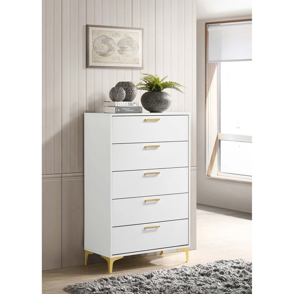English Elm Karena White 5-Drawer Chest - Timeless Melamine Dresser with Ample Storage, Sleek Versatile Design B062P344887