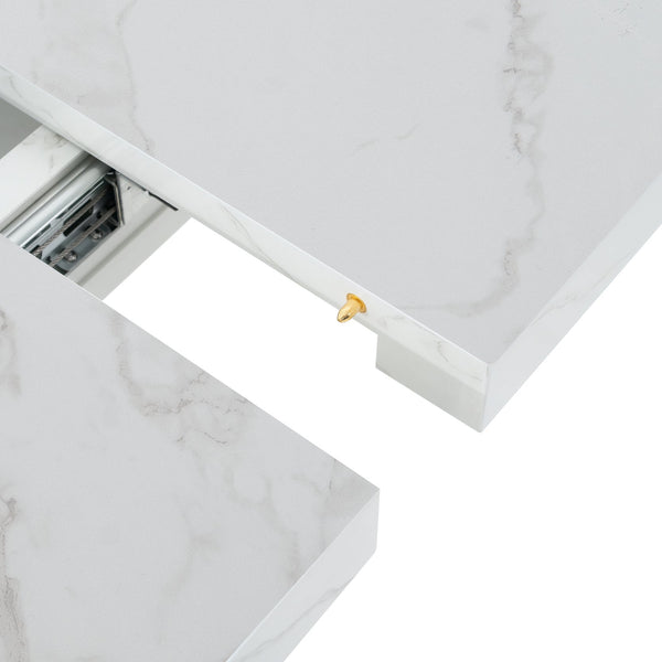 English Elm 47.24"-63"Modern Rectangle Dining Table with Extendable Top, Printed Marble Look, Sturdy Steel Base & Storage White W757P331962