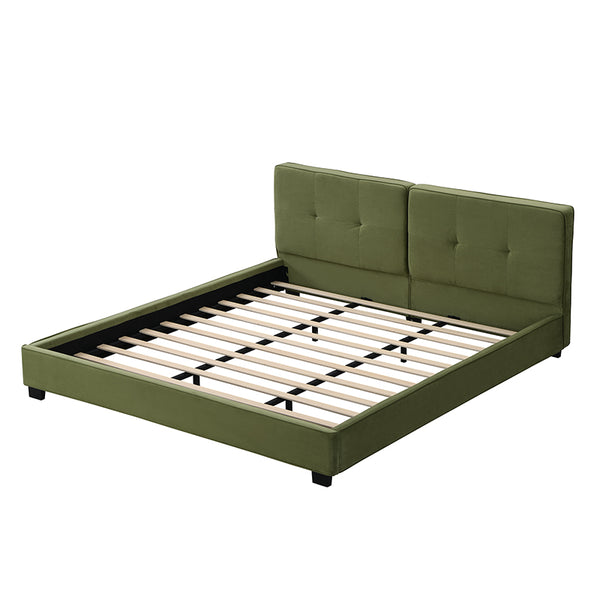English Elm Christopher Knight Home® - King Size Velvet Bed Frame - Luxurious Olive Green Upholstered Platform Bed With Curved Headboard N757P235227A