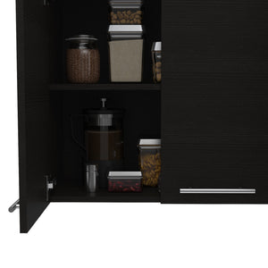 English Elm Wall 24" H Four-Door Wall-Mounted Cabinet with Two Shelves, Plate & Glass Organizer, Sleek Design Black 50.39 L x 16.92 W x 7.09 H B097133117