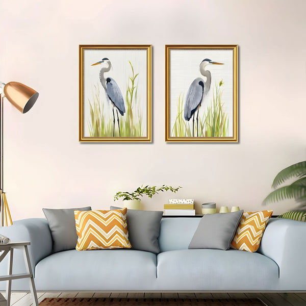 English Elm Set Of 2 Heron Bird Framed Wall Art - Elegant Nature Prints In Refillable Wood Frames For Home Decor T3976P383169-GIGA