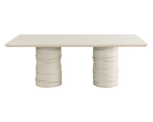 Sunpan Alanya Dining Table - Opulent Cream Concrete Design with Hand Painted Brass Accents for Elegance Rectangular - 84W x 44D x 30H