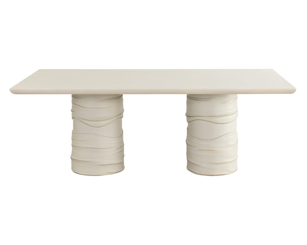 Sunpan Alanya Dining Table - Opulent Cream Concrete Design with Hand Painted Brass Accents for Elegance Rectangular - 84W x 44D x 30H