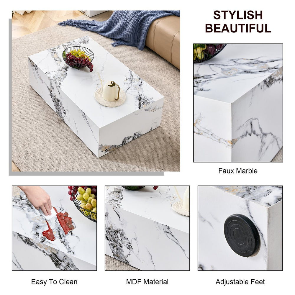 English Elm Modern MDF Coffee Table with Marble Pattern — Stylish Durable Centerpiece, Easy Assembly in Minutes White 43.31 L x 27.56 W x 14.57 H W1512P383596