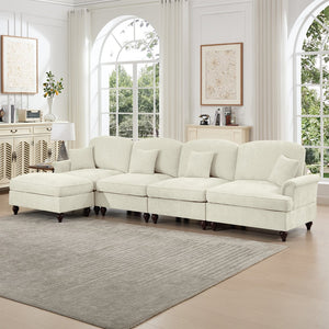 English Elm Classic Modular Sectional Couch With Removable Ruffled Skirt, Ottoman, Flared Arms & Chenille Comfort W3041S00239