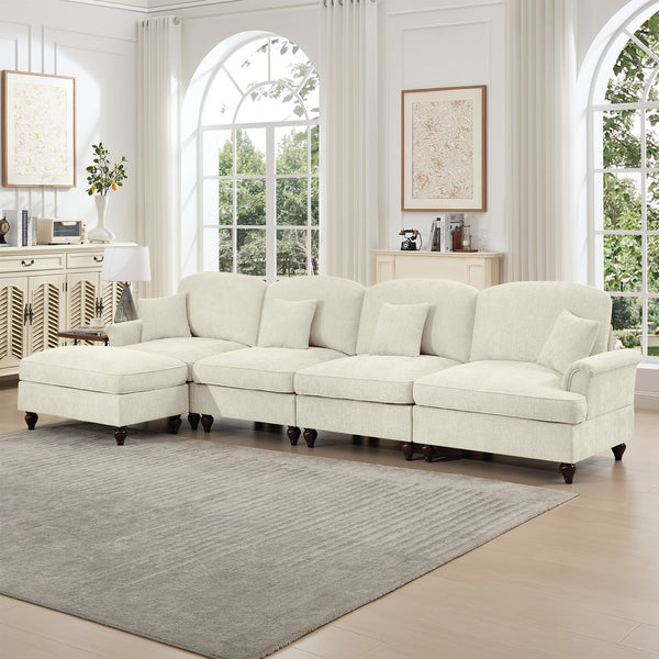 English Elm Classic Modular Sectional Couch With Removable Ruffled Skirt, Ottoman, Flared Arms & Chenille Comfort W3041S00239