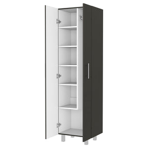 English Elm Norway Tall Broom Closet Pantry Cabinet with Five Shelves & Double Doors for Organized Cleaning B128S00105