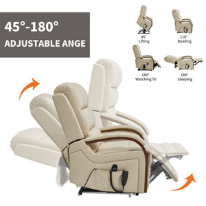 English Elm Power Lift Recliner with Leatheraire Upholstery Dual Motor Heat Massage Wood Armrests W1803S00082