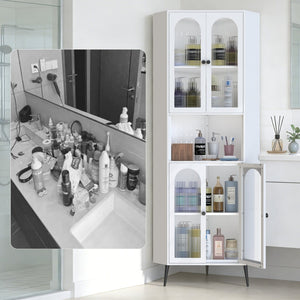 English Elm 73'' Tall Steel Corner Cabinet with Adjustable Shelves and Doors for Any Room W3387P450849